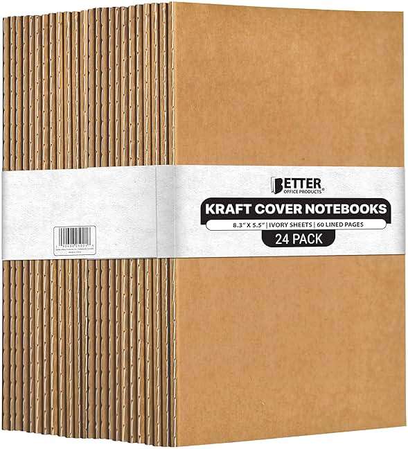 Better Office Products Kraft Notebooks with Lined Paper, 24 Pack, 8.3 in x 5.5 in, A5 Size, 60 Lined Ivory Pages, 80 gsm, Soft Cover Composition Notebooks, Stitched Spines, Kraft Travel Journals - Image 1