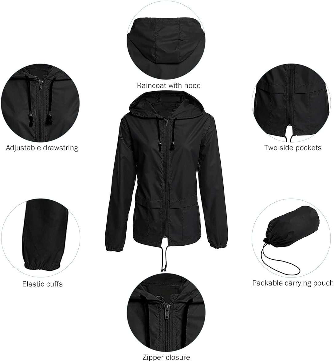 Zando Plus Size Rain Jacket Womens Waterproof - Lightweight Packable Raincoat Hooded Windbreaker Travel Rain Coat for Women - Image 6