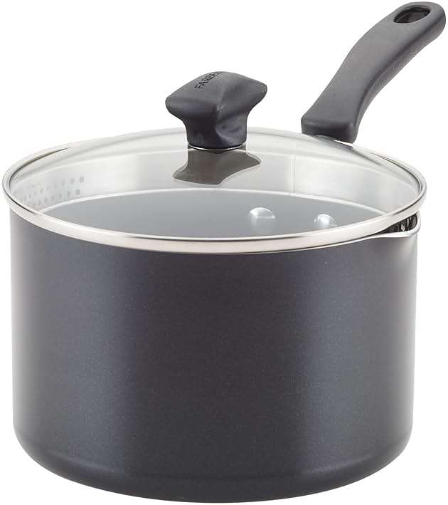 Farberware Cookstart Aluminum DiamondMax Straining Nonstick Saucepan, 3-Quart, Black - Image 1