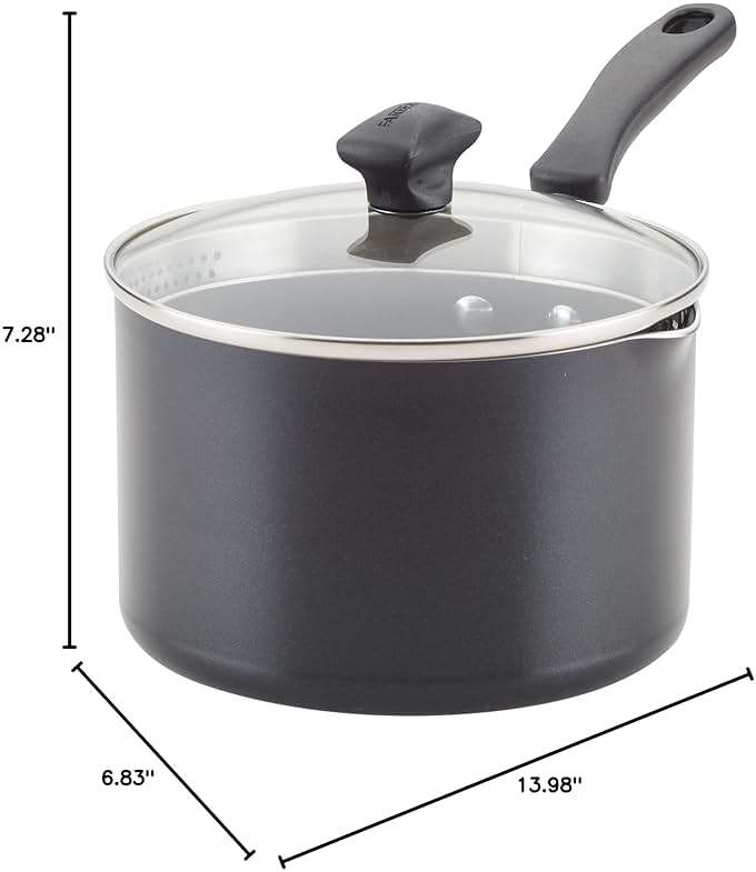 Farberware Cookstart Aluminum DiamondMax Straining Nonstick Saucepan, 3-Quart, Black - Image 3