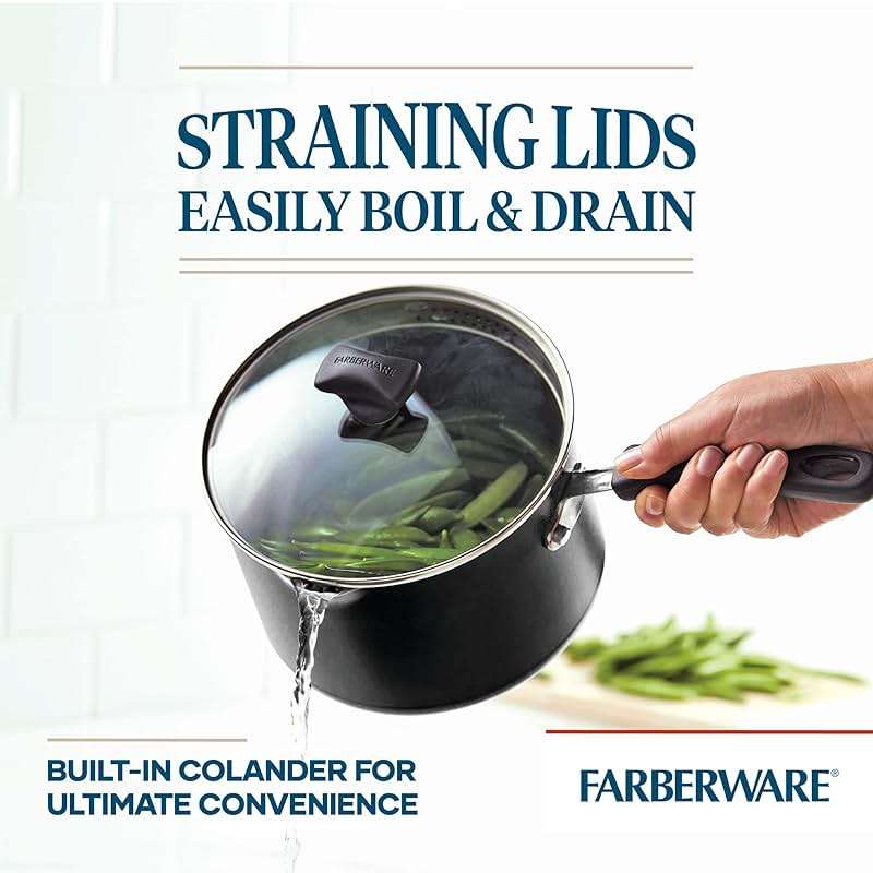 Farberware Cookstart Aluminum DiamondMax Straining Nonstick Saucepan, 3-Quart, Black - Image 4
