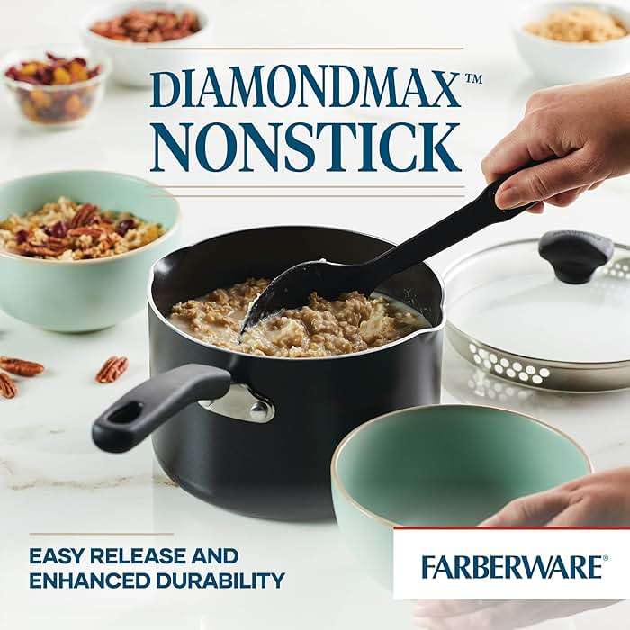 Farberware Cookstart Aluminum DiamondMax Straining Nonstick Saucepan, 3-Quart, Black - Image 6