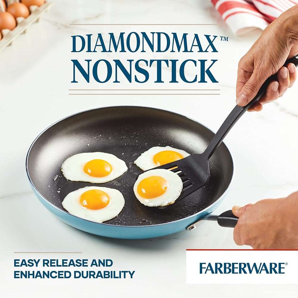 Farberware Cookstart Aluminum DiamondMax Nonstick Frying Pan, Large Skillet, 12.25-Inch, Aqua - Image 4
