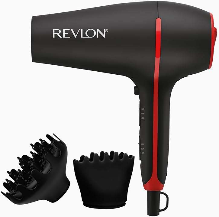 REVLON SmoothStay Hair Dryer with Diffuser, Ionic Ceramic Blow Dryer, Coconut Oil Infused for Frizz Control, Shine and Volume, 1875W Lightweight Dryer with Concentrator for Smooth or Curly Styles - Image 1