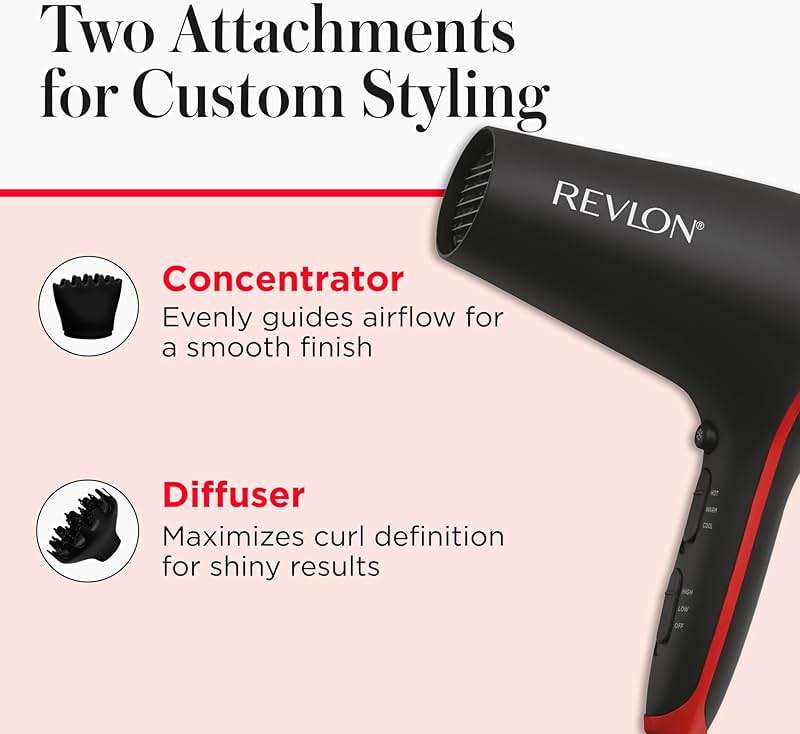 REVLON SmoothStay Hair Dryer with Diffuser, Ionic Ceramic Blow Dryer, Coconut Oil Infused for Frizz Control, Shine and Volume, 1875W Lightweight Dryer with Concentrator for Smooth or Curly Styles - Image 4