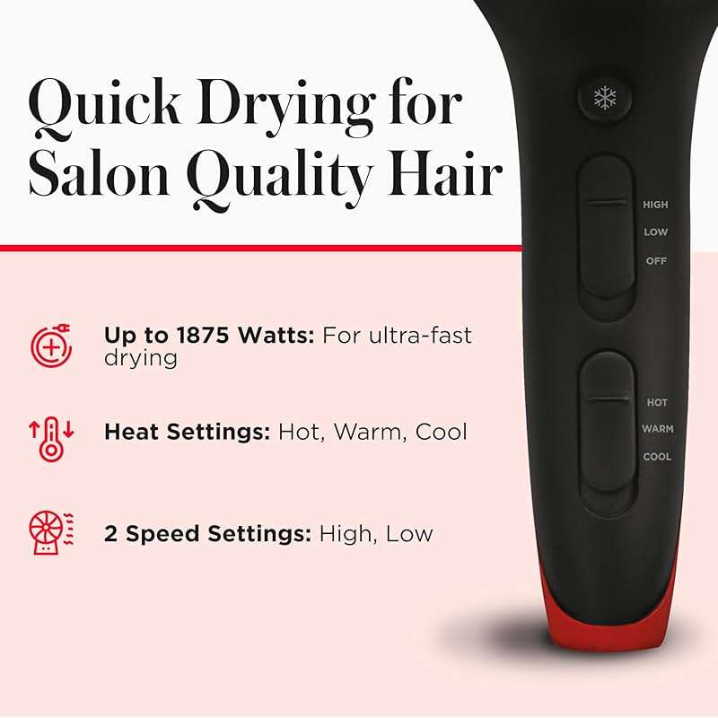 REVLON SmoothStay Hair Dryer with Diffuser, Ionic Ceramic Blow Dryer, Coconut Oil Infused for Frizz Control, Shine and Volume, 1875W Lightweight Dryer with Concentrator for Smooth or Curly Styles - Image 5