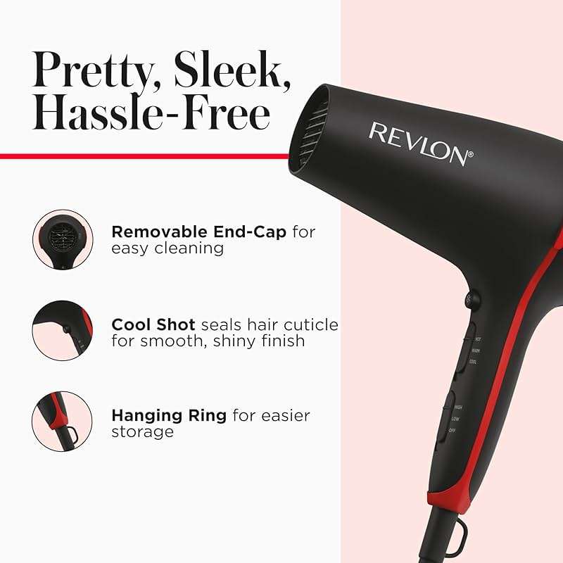 REVLON SmoothStay Hair Dryer with Diffuser, Ionic Ceramic Blow Dryer, Coconut Oil Infused for Frizz Control, Shine and Volume, 1875W Lightweight Dryer with Concentrator for Smooth or Curly Styles - Image 6