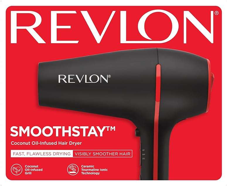 REVLON SmoothStay Hair Dryer with Diffuser, Ionic Ceramic Blow Dryer, Coconut Oil Infused for Frizz Control, Shine and Volume, 1875W Lightweight Dryer with Concentrator for Smooth or Curly Styles - Image 8