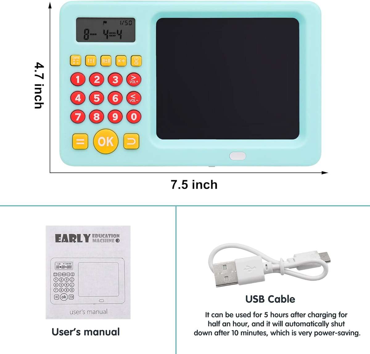 WOZADU Math Games for Kids Ages 5 6 7 8, LCD Writing Tablet for Kids Educational Math Learning Games, Birthday Gifts for Boys Girls (Blue) - Image 5