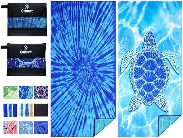2 Pack Lightweight Thin Beach Towel Oversized 71"x32" Big Extra Large Microfiber Sand Free Towels for Adult Quick Dry Travel Camping Beach Accessories Vacation Essential Gift Blue Tie Dye Turtle - Image 1