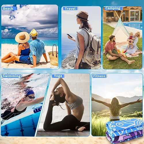 2 Pack Lightweight Thin Beach Towel Oversized 71"x32" Big Extra Large Microfiber Sand Free Towels for Adult Quick Dry Travel Camping Beach Accessories Vacation Essential Gift Blue Tie Dye Turtle - Image 7