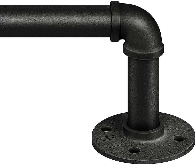 Zeerobee Curtain Rods for Windows 66 to 120, 1 Inch Industrial Wrap Around Black Curtain Rod, Indoor/Outdoor Room Divider Adjustable Drapery Pole, 66"-120" - Image 1