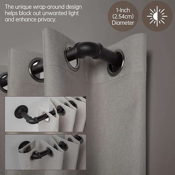Zeerobee Curtain Rods for Windows 66 to 120, 1 Inch Industrial Wrap Around Black Curtain Rod, Indoor/Outdoor Room Divider Adjustable Drapery Pole, 66"-120" - Image 4
