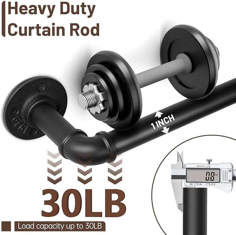 Zeerobee Curtain Rods for Windows 66 to 120, 1 Inch Industrial Wrap Around Black Curtain Rod, Indoor/Outdoor Room Divider Adjustable Drapery Pole, 66"-120" - Image 5