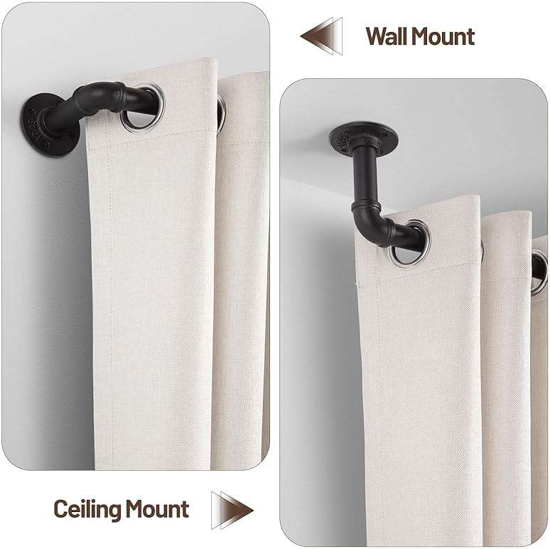Zeerobee Curtain Rods for Windows 66 to 120, 1 Inch Industrial Wrap Around Black Curtain Rod, Indoor/Outdoor Room Divider Adjustable Drapery Pole, 66"-120" - Image 6