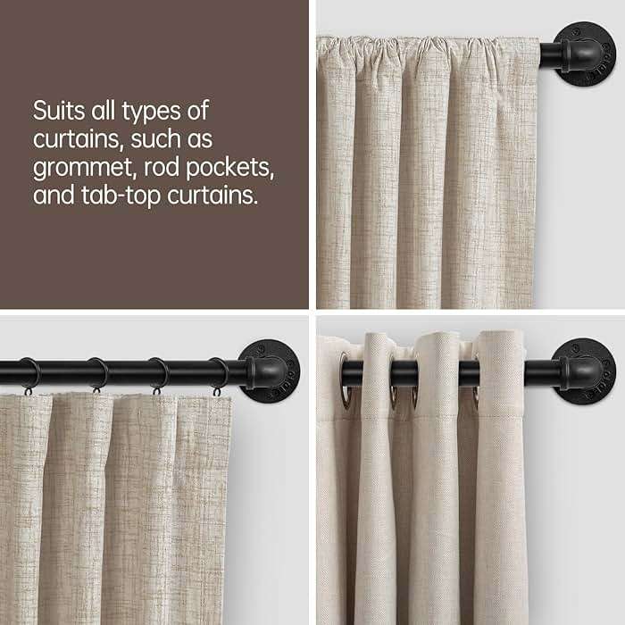 Zeerobee Curtain Rods for Windows 66 to 120, 1 Inch Industrial Wrap Around Black Curtain Rod, Indoor/Outdoor Room Divider Adjustable Drapery Pole, 66"-120" - Image 8