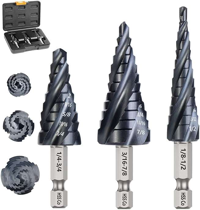 Matework M35 Cobalt Step Drill Bit Set, Four Spiral Flute Unibit Step Drill Bits (1/8"-7/8") Wear-Resistant TiAlN Coated, 1/4" Hex Shank for Metal, Carbon Steel, Stainless Steel, Wood, Plastic (3Pcs) - Image 8