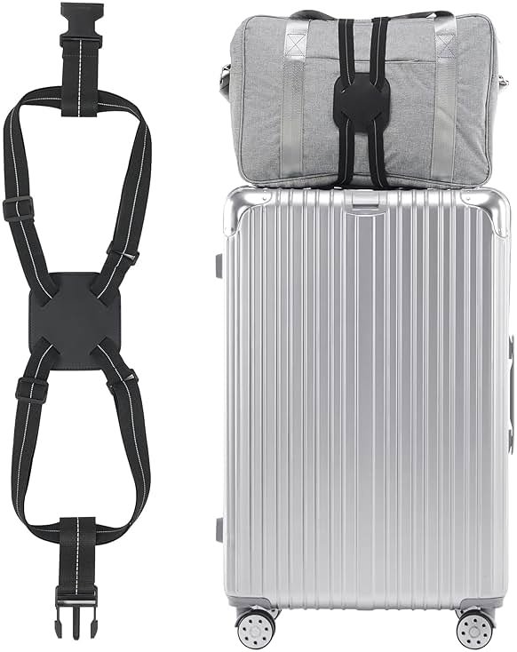 Travelkin Luggage Straps for Suitcases, Luggage Bungee Straps for Attaching Bags, Travel Essentials for Suitcases Add a Bag (Black) - Product Image