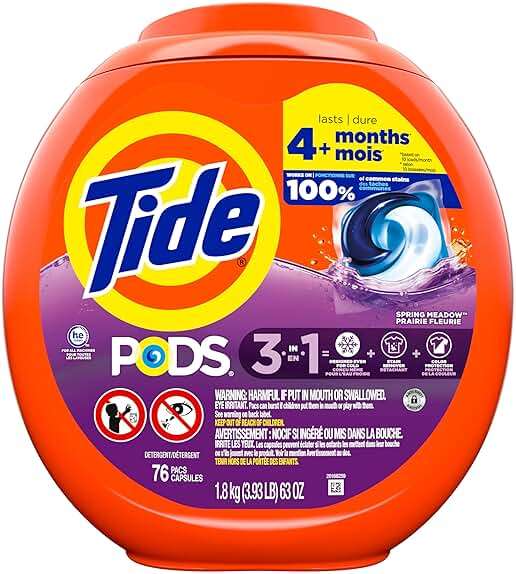 Tide PODS laundry detergent pacs, 3-in-1 Stain Remover, Odor Fighter, Color Protector, 76 Count, HE compatible, Spring Meadow Scent - Image 12