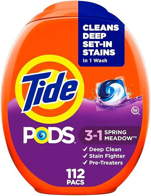 Tide PODS laundry detergent pacs, 3-in-1 Stain Remover, Odor Fighter, Color Protector, 112 Count, HE compatible, Spring Meadow Scent - Image 2