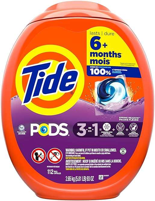 Tide PODS laundry detergent pacs, 3-in-1 Stain Remover, Odor Fighter, Color Protector, 112 Count, HE compatible, Spring Meadow Scent - Image 13