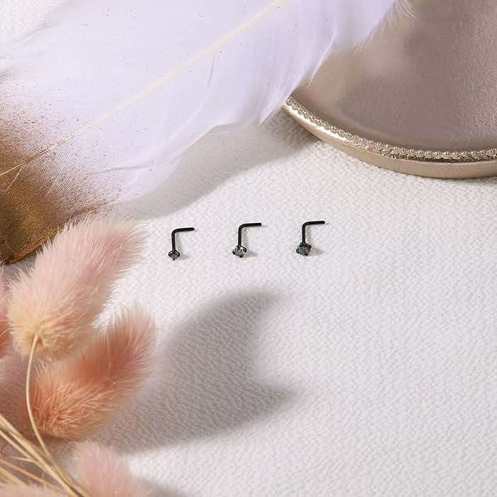 6ixGosh 4-6pcs 20g Nose Rings Studs Surgical Steel Nose Rings CZ L Shaped Corkscrew Nose Ring Studs for Women Men Small Cute Silver Rose Gold Black Nose Rings Stud 1.5mm 2mm 2.5mm 3mm Nostril Piercing jewelry - Image 4