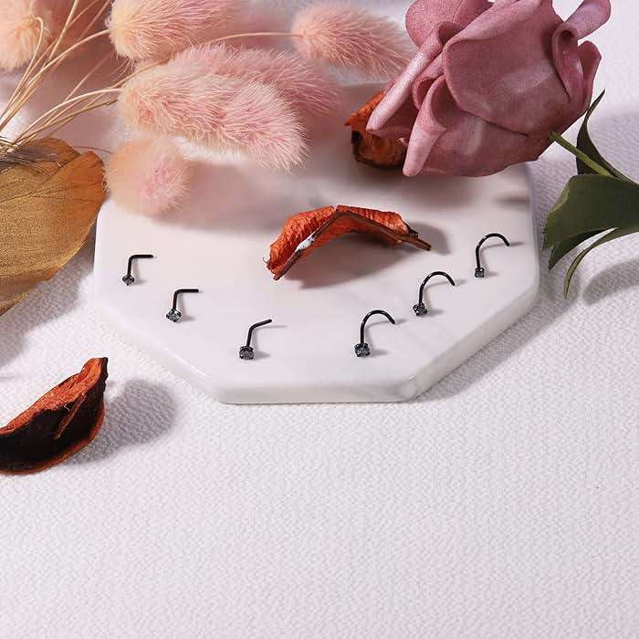 6ixGosh 4-6pcs 20g Nose Rings Studs Surgical Steel Nose Rings CZ L Shaped Corkscrew Nose Ring Studs for Women Men Small Cute Silver Rose Gold Black Nose Rings Stud 1.5mm 2mm 2.5mm 3mm Nostril Piercing jewelry - Image 5