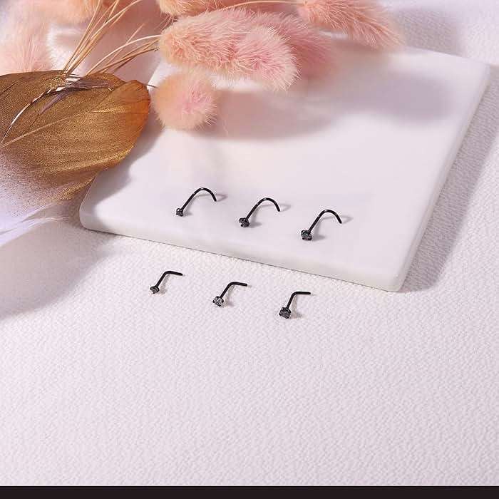 6ixGosh 4-6pcs 20g Nose Rings Studs Surgical Steel Nose Rings CZ L Shaped Corkscrew Nose Ring Studs for Women Men Small Cute Silver Rose Gold Black Nose Rings Stud 1.5mm 2mm 2.5mm 3mm Nostril Piercing jewelry - Image 6