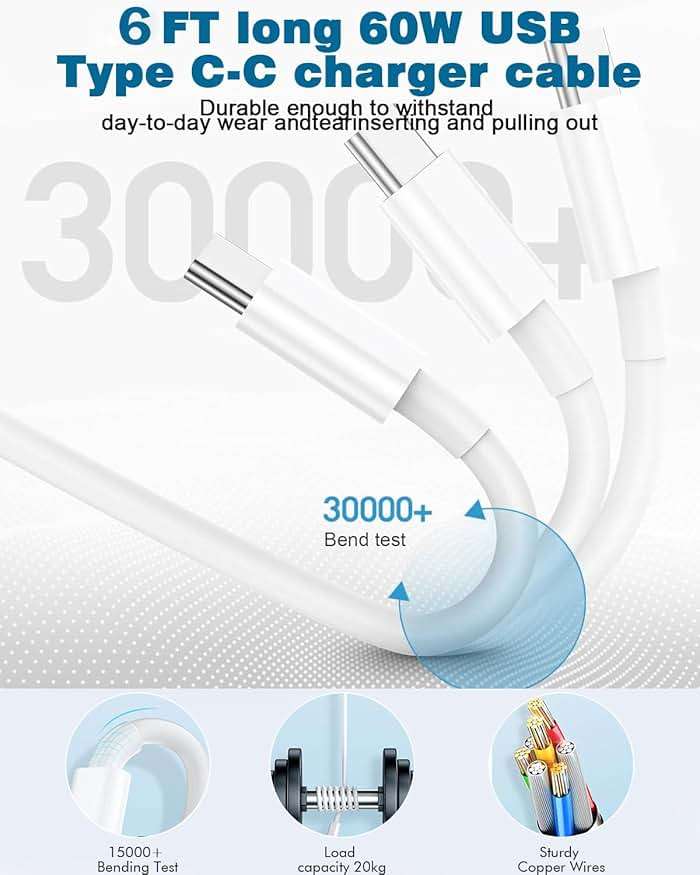 USB C Charger for iPhone 17/16 Charger Fast Charging,Type C Charge Apple Fast USB C Wall Chargers Block Adapter 6FT Charging Cable Cord for iPhone 17 Pro Max/Air/16/16Pro/15/15 Plus/iPad Pro/Air/Mini - Image 3