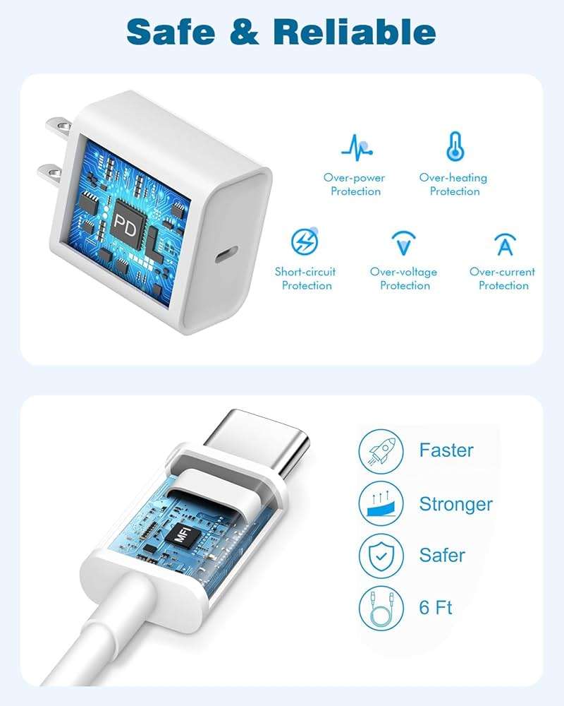 USB C Charger for iPhone 17/16 Charger Fast Charging,Type C Charge Apple Fast USB C Wall Chargers Block Adapter 6FT Charging Cable Cord for iPhone 17 Pro Max/Air/16/16Pro/15/15 Plus/iPad Pro/Air/Mini - Image 4