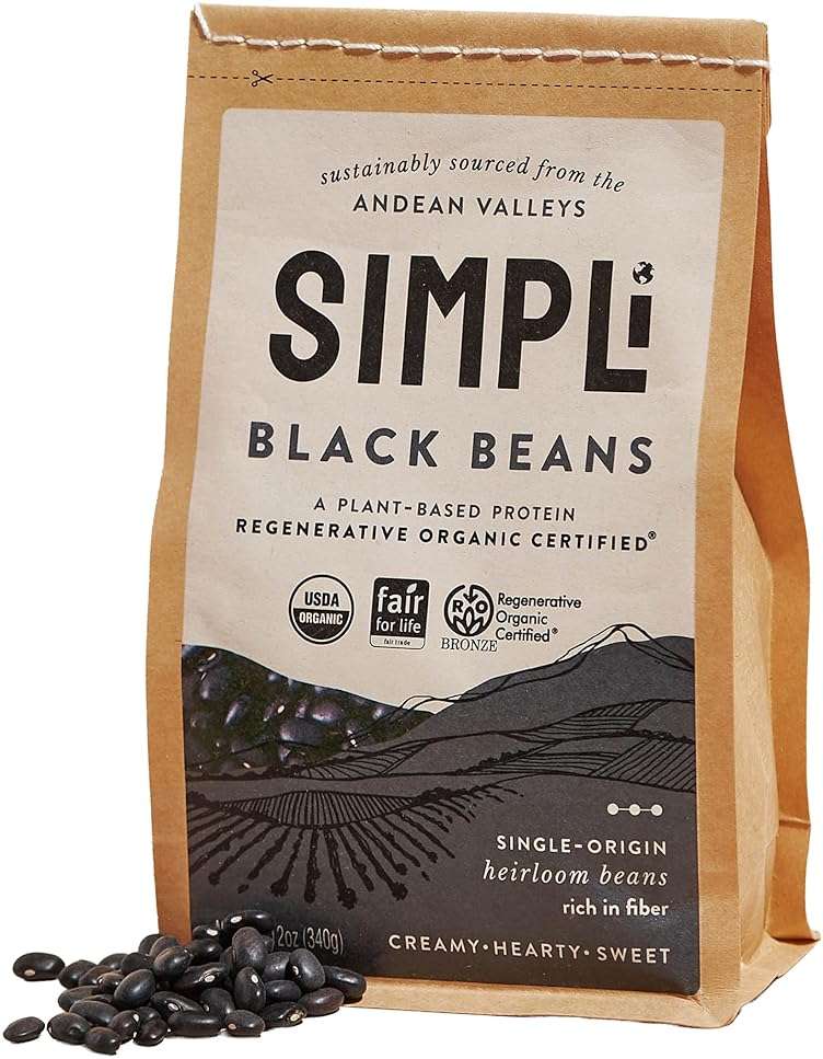 SIMPLi Regenerative Organic Certified Black Beans, Creamy and Rich Flavor, Immune-Boosting Vitamin C, Slow-Digesting Carbs, USDA Organic, 12 oz - Image 1