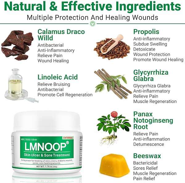 LMNOOP® Skin Ulcer Healing Ointment, for Foot & Leg Ulcers, Sores, Varicose Ulcers, Stasis Ulcers, Bedsores, Cuts, Burns, Skin Infections, Natural Ingredients Deep Wound Healing Ointment - Image 5