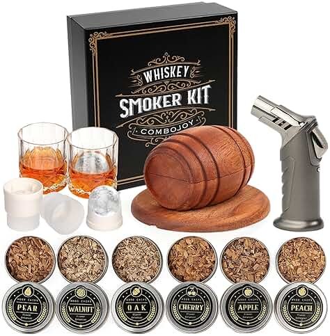 Whiskey Smoker Kit with Torch - 6 Flavors Wood Chips, 2 Glasses, 2 Ice Ball Molds - Cocktail Smoker Infuser Kit, Old Fashioned Drink Smoker Kit, Birthday Bourbon Whiskey Gifts for Men,Dad(NO Butane) - Product Image