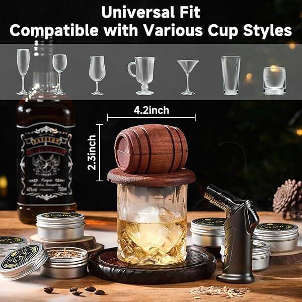Whiskey Smoker Kit with Torch - 6 Flavors Wood Chips, 2 Glasses, 2 Ice Ball Molds - Cocktail Smoker Infuser Kit, Old Fashioned Drink Smoker Kit, Birthday Bourbon Whiskey Gifts for Men,Dad(NO Butane) - Image 3