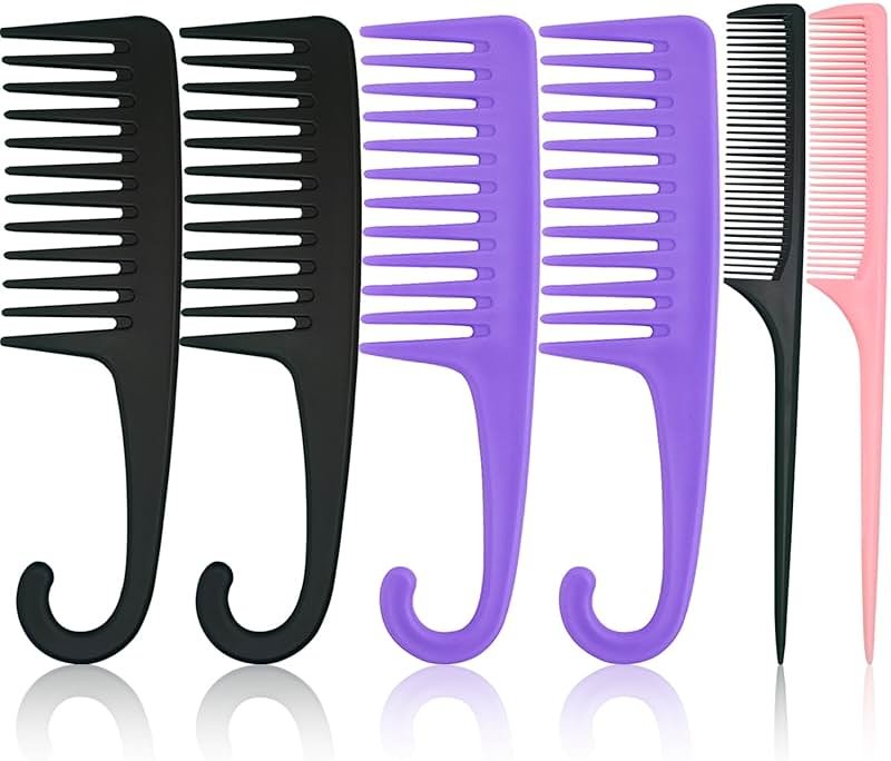 6PCS Large Wide Tooth Comb Rat Tail Comb Set, Shower Combs for Wet or Dry Hair, Premium Hair Brush Combs Detangle Curls, Detangler Comb for Detangling Wigs, Styling Curly Parting Kit for Men and Women - Product Image