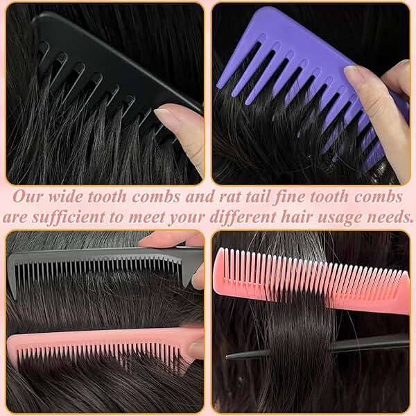 6PCS Large Wide Tooth Comb Rat Tail Comb Set, Shower Combs for Wet or Dry Hair, Premium Hair Brush Combs Detangle Curls, Detangler Comb for Detangling Wigs, Styling Curly Parting Kit for Men and Women - Image 5
