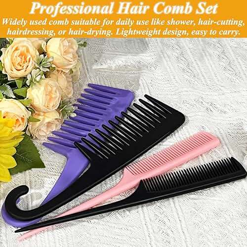 6PCS Large Wide Tooth Comb Rat Tail Comb Set, Shower Combs for Wet or Dry Hair, Premium Hair Brush Combs Detangle Curls, Detangler Comb for Detangling Wigs, Styling Curly Parting Kit for Men and Women - Image 7