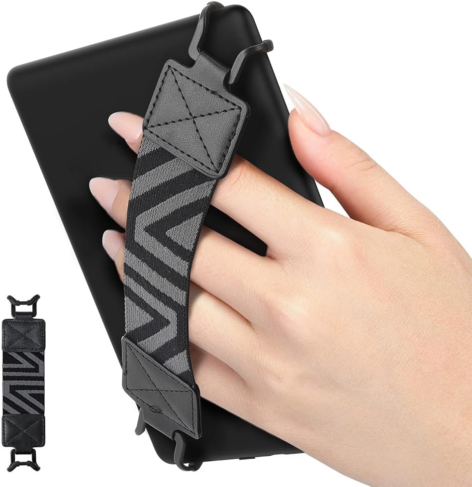 MoKo Security Hand-Strap for 6-8" Kindle eReaders Fire Tablet, Kindle/Kobo/Voyaga/Lenovo/Sony E-Book Tablet, High-Elasticity Versatile Hand Strap Lightweight Finger Grip Holder, Black - Product Image