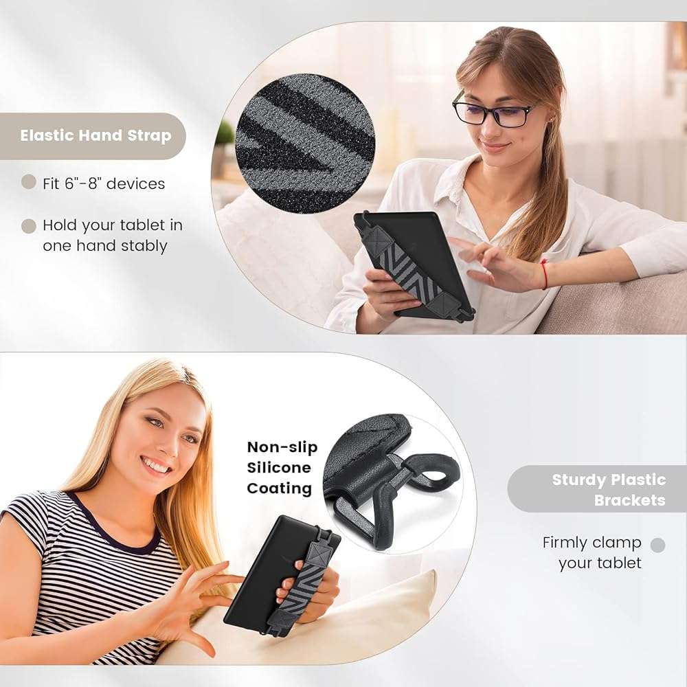 MoKo Security Hand-Strap for 6-8" Kindle eReaders Fire Tablet, Kindle/Kobo/Voyaga/Lenovo/Sony E-Book Tablet, High-Elasticity Versatile Hand Strap Lightweight Finger Grip Holder, Black - Image 5