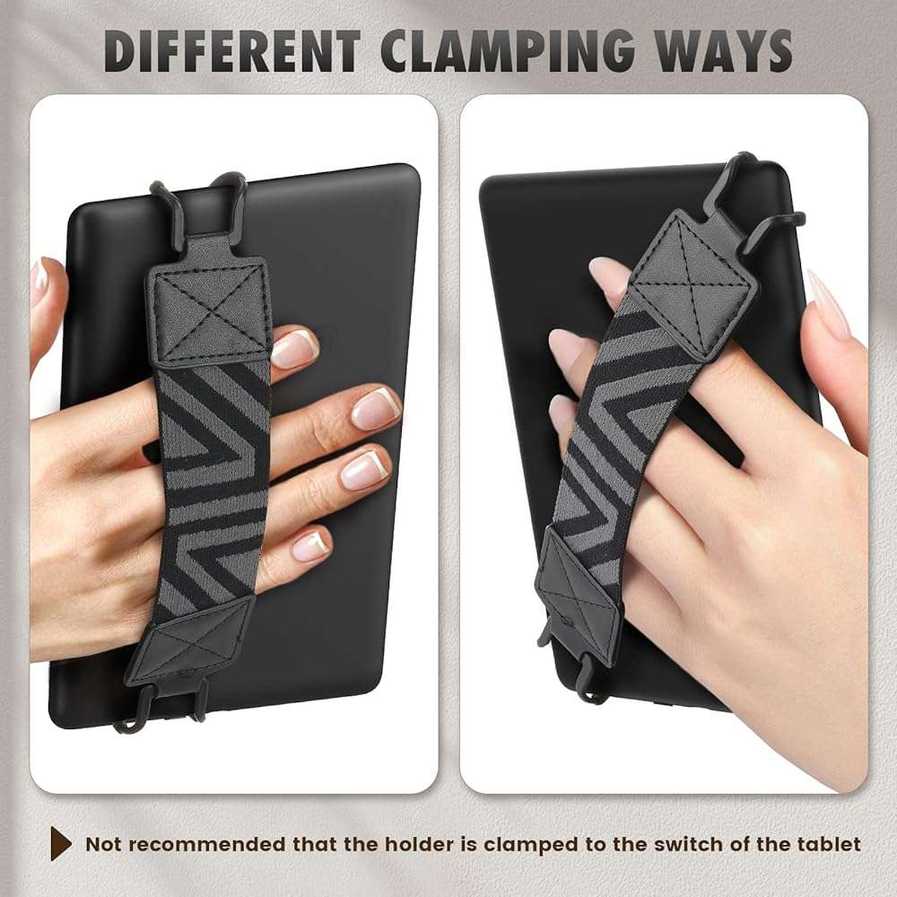 MoKo Security Hand-Strap for 6-8" Kindle eReaders Fire Tablet, Kindle/Kobo/Voyaga/Lenovo/Sony E-Book Tablet, High-Elasticity Versatile Hand Strap Lightweight Finger Grip Holder, Black - Image 6