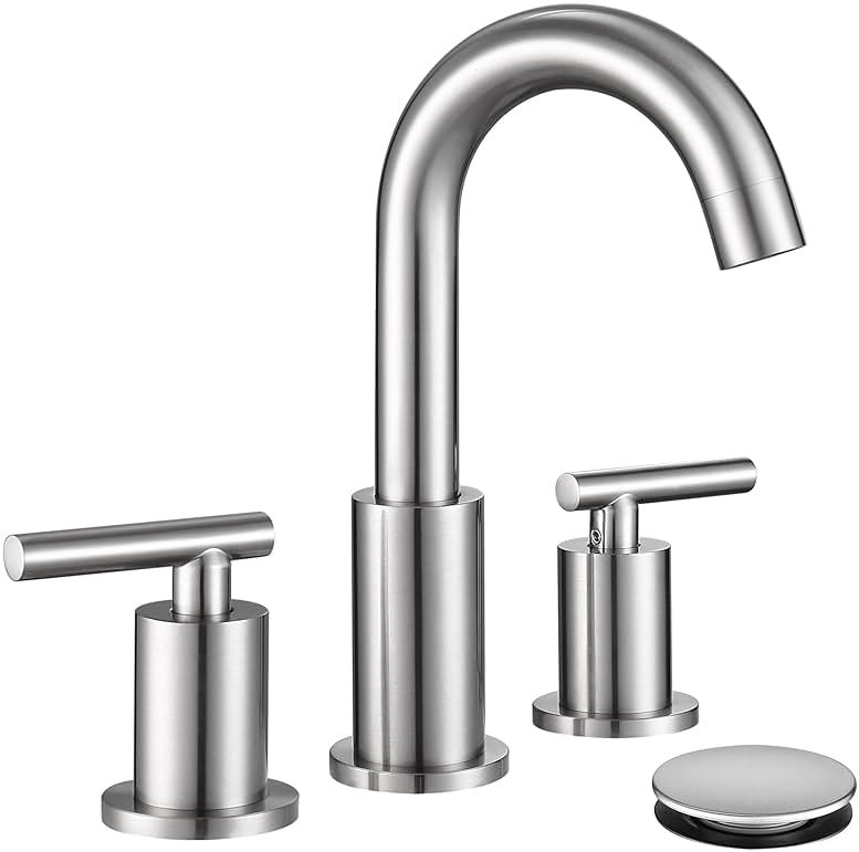 Widespread Bathroom Faucet with Sink Drain and Supply Hose, Brushed Nickel 3 Hole Faucet for Bathroom Sink, ChiLDano Satin Nickel 2 Handle Bathroom Faucet CH2183BN - Product Image