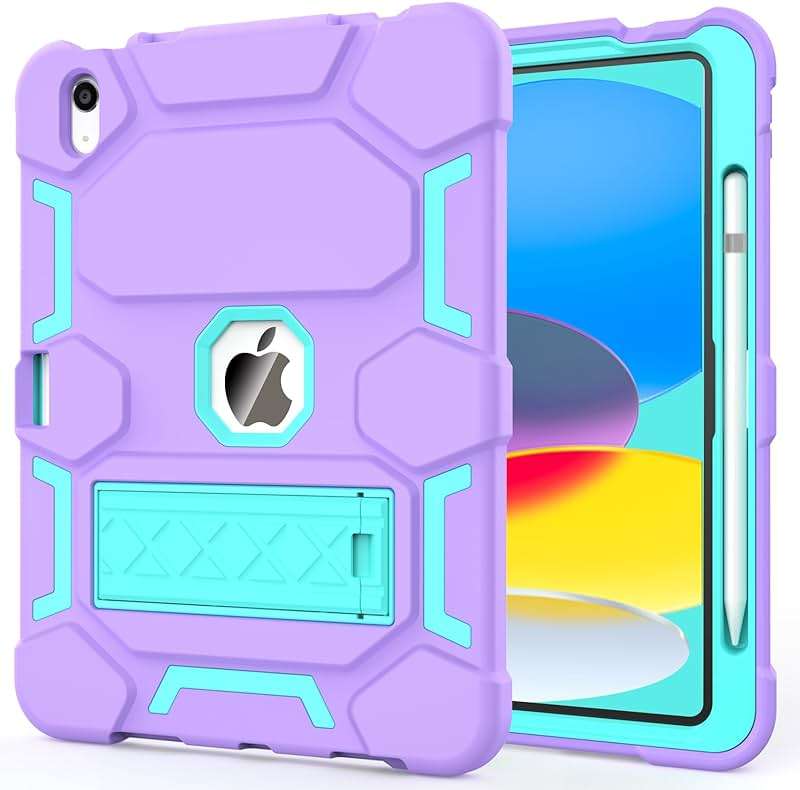 CCMAO Case for iPad 11th Generation (A16) 2025 11 Inch & 10th Generation (2022) 10.9 Inch, Rugged Heavy Duty Full-Body Shockproof Protective Cover with Kickstand and Pencil Holder, Purple+Green - Image 1