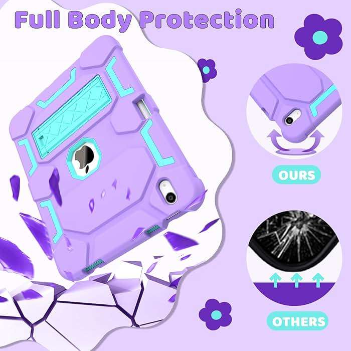 CCMAO Case for iPad 11th Generation (A16) 2025 11 Inch & 10th Generation (2022) 10.9 Inch, Rugged Heavy Duty Full-Body Shockproof Protective Cover with Kickstand and Pencil Holder, Purple+Green - Image 3
