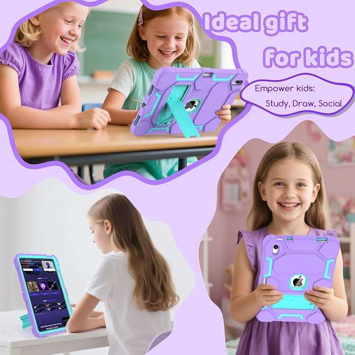 CCMAO Case for iPad 11th Generation (A16) 2025 11 Inch & 10th Generation (2022) 10.9 Inch, Rugged Heavy Duty Full-Body Shockproof Protective Cover with Kickstand and Pencil Holder, Purple+Green - Image 6