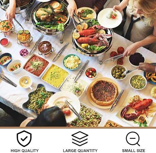 Meanplan 50 Pcs Small Stainless Steel Kitchen Tongs 7 Inch Food Serving Tongs Metal Cooking Clips High Heat Resistant Clips with Sliding Rings for Buffet Food Cooking Salad Grilling, Silver - Image 6