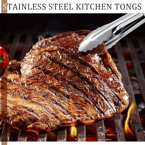 Meanplan 50 Pcs Small Stainless Steel Kitchen Tongs 7 Inch Food Serving Tongs Metal Cooking Clips High Heat Resistant Clips with Sliding Rings for Buffet Food Cooking Salad Grilling, Silver - Image 7