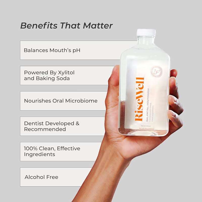 RiseWell Balancing Mouthwash - pH Balancing Alkaline Alcohol Free Mouthwash - Dentist Developed Dry Mouth Rinse and Breath Freshener - Natural, SLS-Free - Fresh Cool Breath - Wild Mint, 16 Oz - Image 3