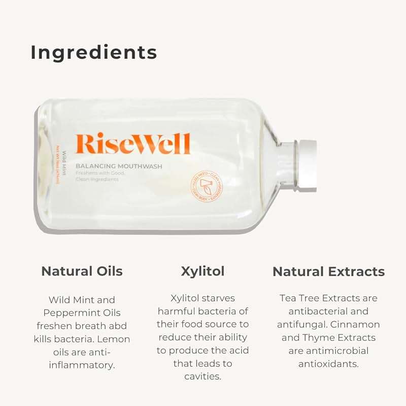 RiseWell Balancing Mouthwash - pH Balancing Alkaline Alcohol Free Mouthwash - Dentist Developed Dry Mouth Rinse and Breath Freshener - Natural, SLS-Free - Fresh Cool Breath - Wild Mint, 16 Oz - Image 4