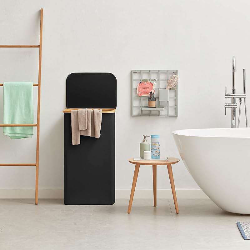 Lifewit 100L Laundry Basket with Lid, Clothes Hampers for Laundry with Bamboo Handles and A Removable Bag, Large Foldable Laundry Hamper for Bedroom, Bathroom, Dorm, Laundry Room, Black - Image 2