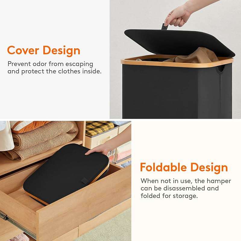 Lifewit 100L Laundry Basket with Lid, Clothes Hampers for Laundry with Bamboo Handles and A Removable Bag, Large Foldable Laundry Hamper for Bedroom, Bathroom, Dorm, Laundry Room, Black - Image 7